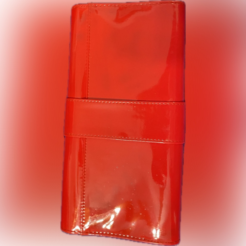 La Regale Red Faux Patent leather Clutch with Silver Buckle - Picture 2 of 4